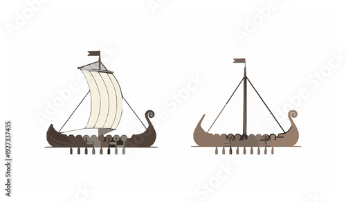 Minimalist Viking Drakkar Ship Icon Set