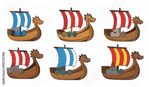 Cartoon Viking and Norman Ship Collection