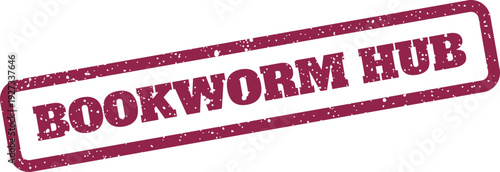 Bookworm hub text on a grunge rubber stamp symbolizing a central point for reading and literary resources