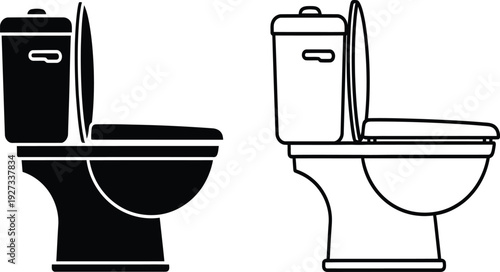 Two toilet icons in black and white line art styles side by side