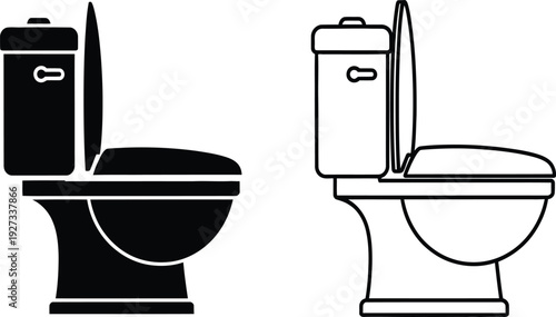 Vector illustration of two toilet icons in black and white on a pure