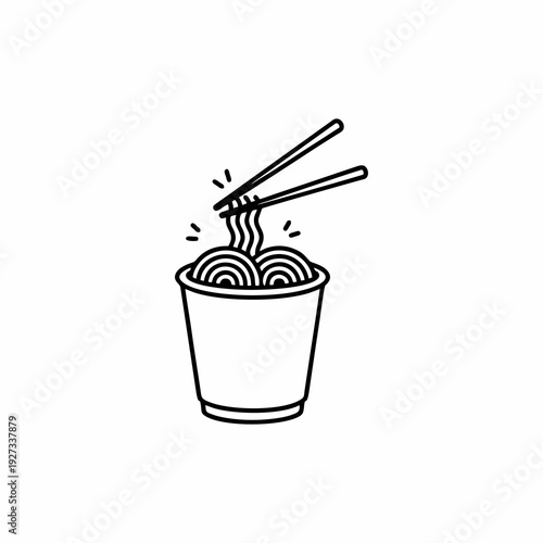 Noodle Cup with Chopsticks Line Art Vector Illustration