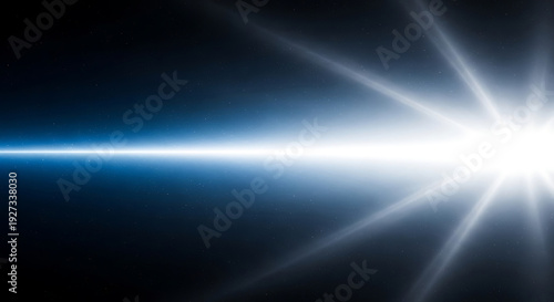bright light beam expanding across a star field in deep space representing power and futuristic energy