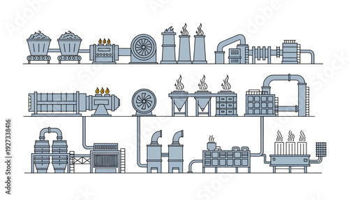 Industrial factory production line process illustration.