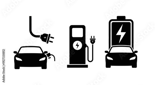 Electric vehicles charging at a public charging station with plug-in and fast charging options available for eco-friendly transportation