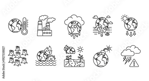 Illustrations of Earth's Climate Change Impacts and Environmental Concerns