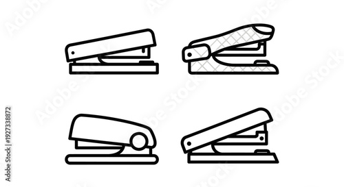 Four stapler illustrations showcasing various angles and perspectives on a plain white background