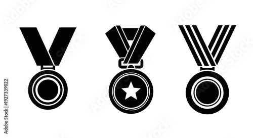 Three black and white medal icons displayed in a row on a plain white background