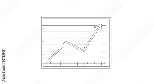 Simple line graph illustrates a sharp upward trend indicated by an arrow pointing to the upper right corner, symbolizing positive growth and successful financial performance.