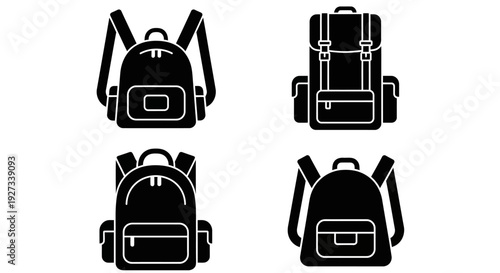 Collection of various backpack illustrations displayed in a grid showcasing different styles and designs