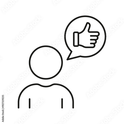 Person With Thumbs Up Speech Bubble Line Icon. Positive Feedback, Approval, Communication Outline Symbol. Customer Satisfaction And Social Interaction. Editable Stroke. Isolated Vector Illustration