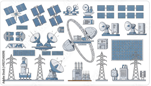 Telecommunications infrastructure and satellite technology elements.