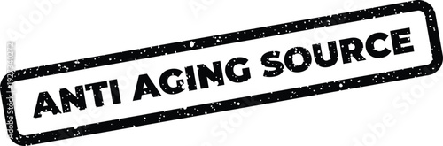 Distressed black rubber stamp displaying ANTI AGING SOURCE text, identifying an origin or solution provider