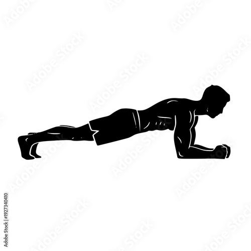 athletic man doing plank exercise silhouette illustration for core strength training yoga fitness workout and healthy lifestyle motivation