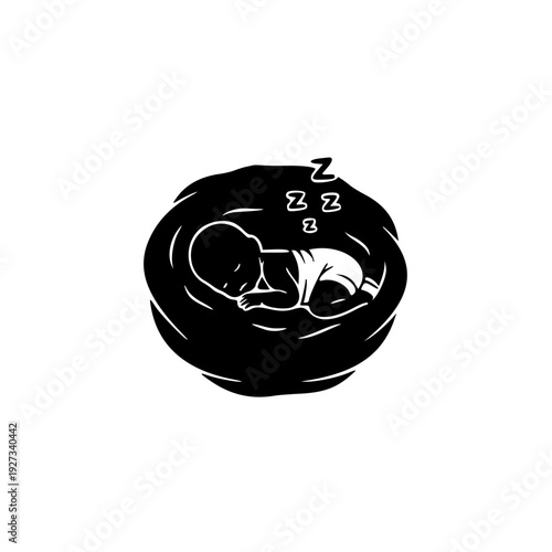 Sleeping Baby in Cozy Nest Silhouette Icon