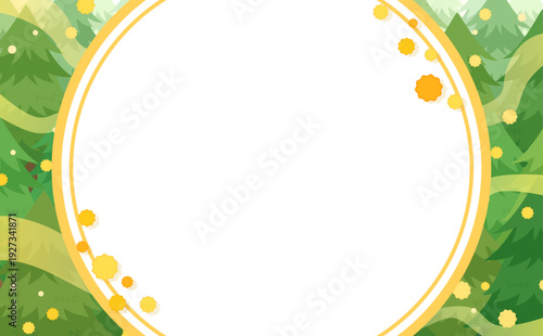 飛散する花粉とスギ並木の丸フレーム_横