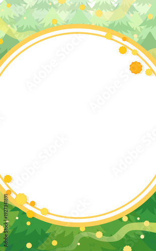 飛散する花粉とスギ並木の丸フレーム_縦