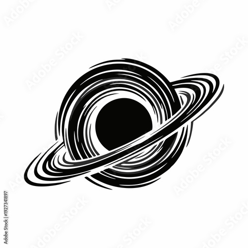 Black Hole Singularity or Vortex Galaxy Silhouette Vector Icon