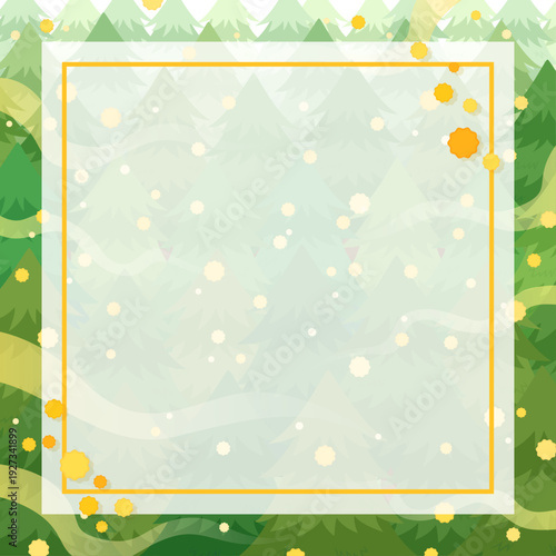 飛散する花粉とスギ並木の四角フレーム_正方形