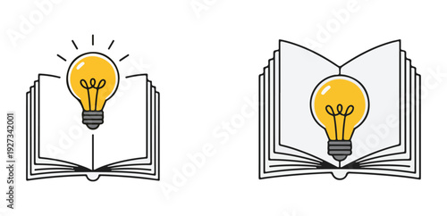 Color book with illuminated light bulb representing education and bright new ideas learning and knowledge