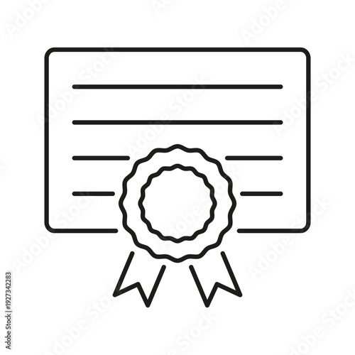 Certificate With Ribbon Line Icon. Award Certification, And Accomplishment Outline Symbol. Educational Success, Professional Qualification. Editable Stroke. Isolated Vector Illustration