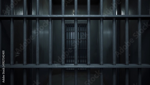 Prison interior. Jail cells and shadows, dark background. 3d illustration 