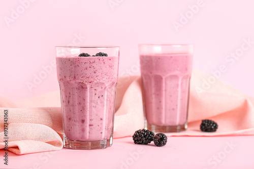 Glasses of fresh blackberry...