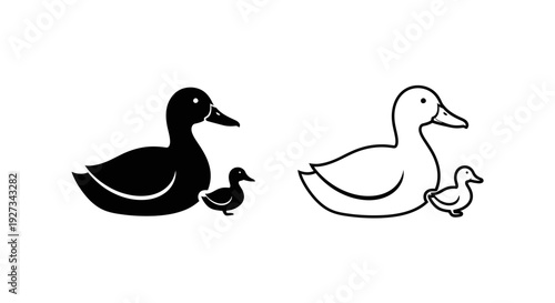 Mother's day: beautiful silhouettes of ducks with babies for mother's day Vector