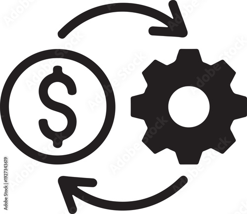 circular financial workflow icon with dollar sign and gear vector illustration