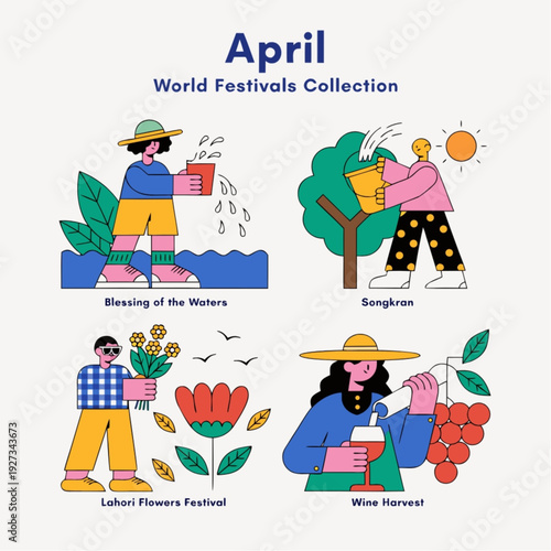 April World Festivals Collection – Global Cultural Events Vector Illustration
