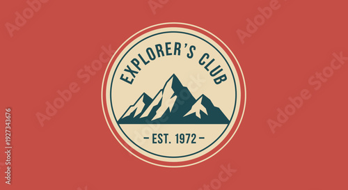 Vintage Explorer's Club logo with mountains and establishment year.