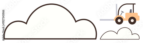 Digital storage, logistics, cloud technology, warehousing, shipment ideas, distribution. A forklift beside a cloud. Digital storage and logistics concepts in a minimal design