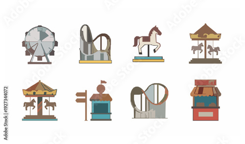 Minimalist Amusement Park Icon Set