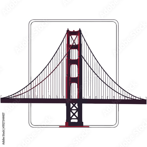 Stylized illustration of the iconic Golden Gate Bridge in a minimalist design with a rounded square frame.