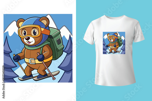 Grunge Snow Winter Sports T Shirt Design with Ski and Snowboard Extreme Adventure Vector