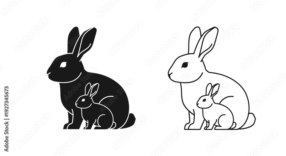 Fototapeta premium Mother's day rabbit family illustration for greeting card Vector
