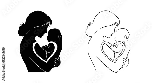 Mother's day love and care, heartwarming illustration of a mother holding her baby Vector
