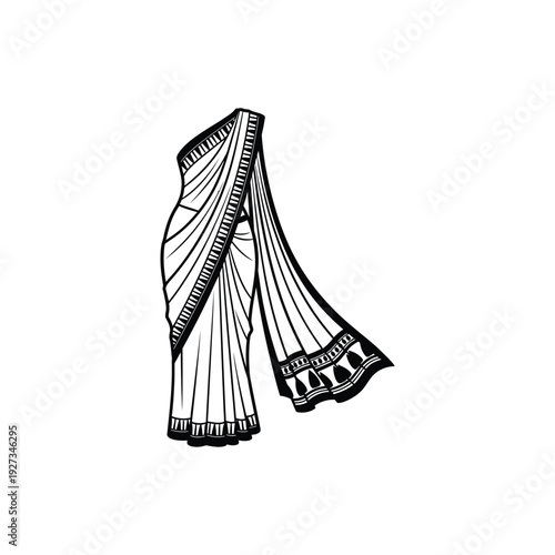 Black and white of a draped sari with patterned border clothing fabric textile