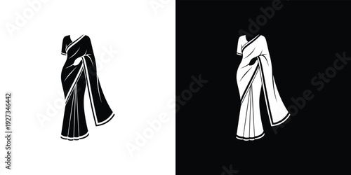 Black and white saree on contrasting backgrounds sari dress traditional indian