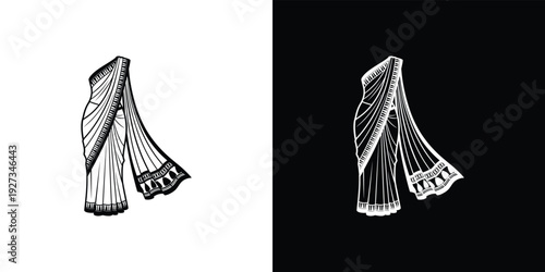 Black and white of sari on white and black background traditional clothing Indian dress fabric