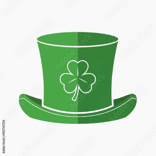 A festive green top hat adorned with a white shamrock, perfect for St. Patrick's Day celebrations and Irish themes.