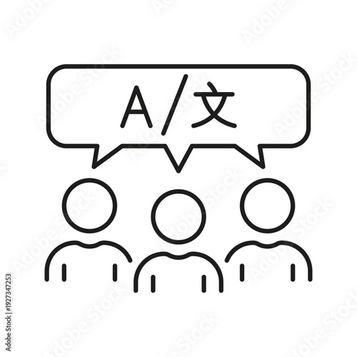 Multilingual Communication Team Line Icon. Language Translation And Cross-Cultural Interaction Outline Symbol. Global Collaboration And Diversity. Editable Stroke. Isolated Vector Illustration