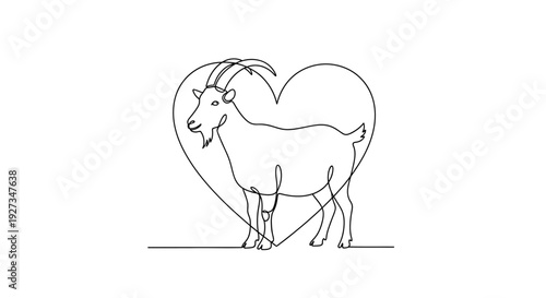 Continuous Line Drawing of a Goat Inside a Heart Shape