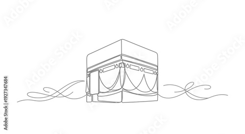 Kaaba, Mecca, Islamic, One Line Drawing, Minimalist Art
