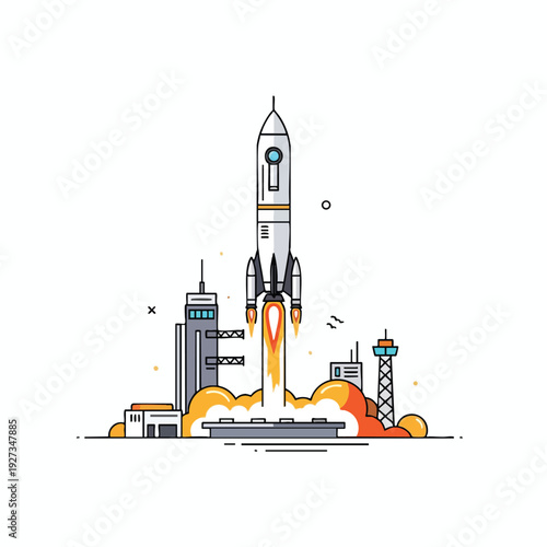 Futuristic Rocket Launch Illustration for Space Exploration Concept