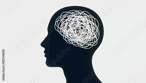 Silhouette of a person with a tangled brain illustration.