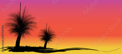 silhouette of grass trees  and vibrant sunset gradient background