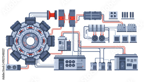 Complex industrial machinery system with interconnected components.