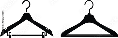 Two black silhouette clothing hangers with hooks on for fashion and organization needs