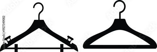 Two black silhouette clothing hangers for fashion and organization needs in closet or store